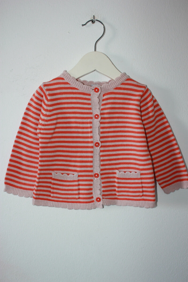 tweedehands-oranje-beige-gestreept-petit-bateau-vest-maat-68-baby-meisje