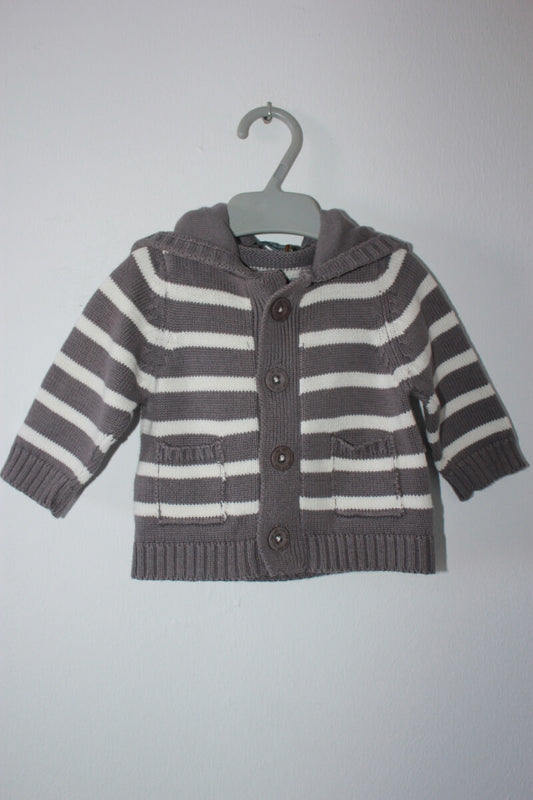 tweedehands-grijs-wit-gestreept-vest-capuchon-maat-62-tao-baby