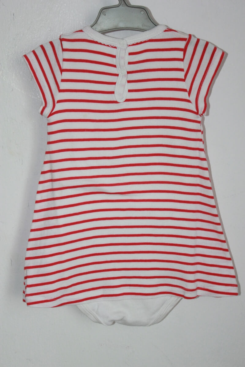 tweedehands-koraalroze-wit-gestreepte-jurk-korte-mouwen-maat-74-petit-bateau