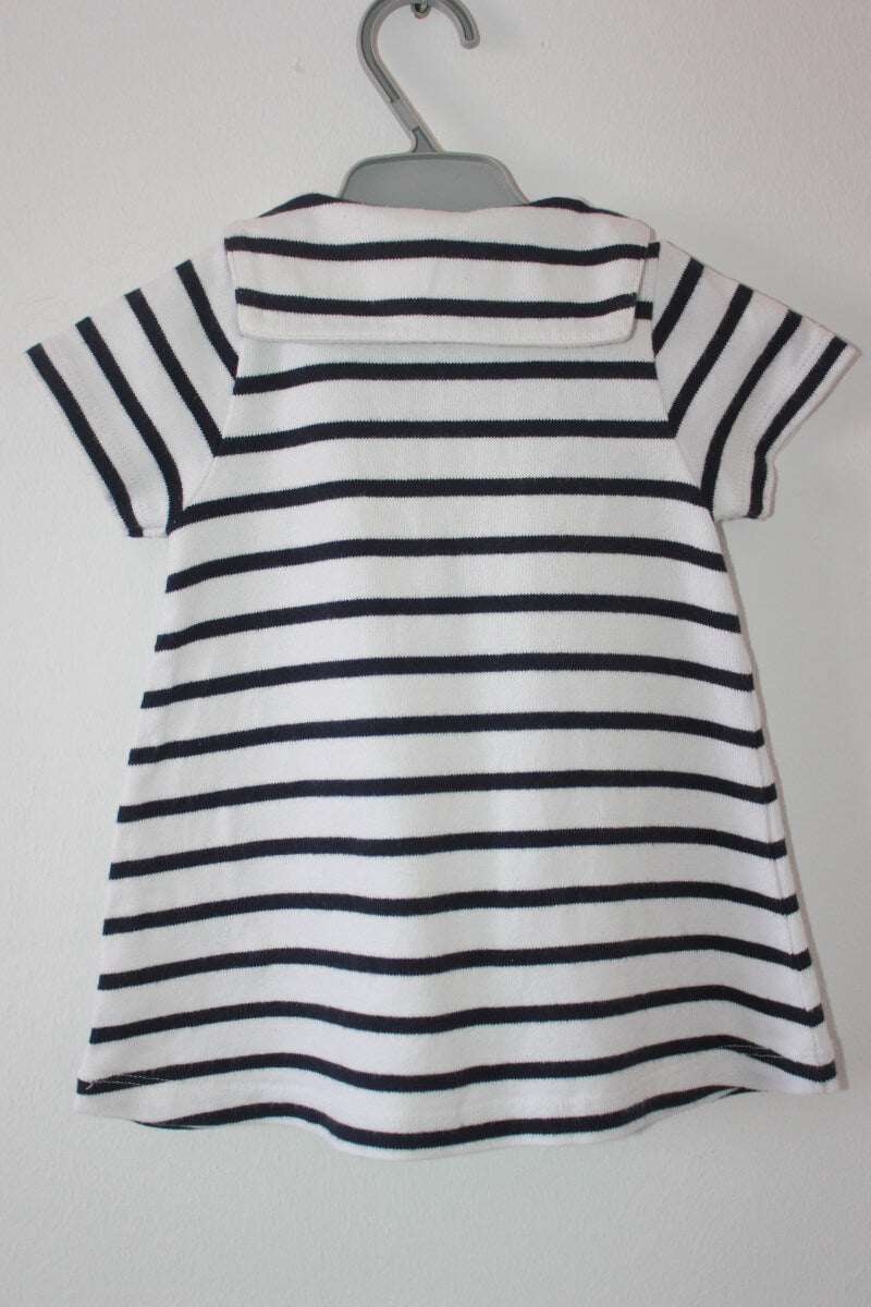 tweedehands-ecru-donkerblauw-gestreepte-marine-jurk-maat-68-petit-bateau