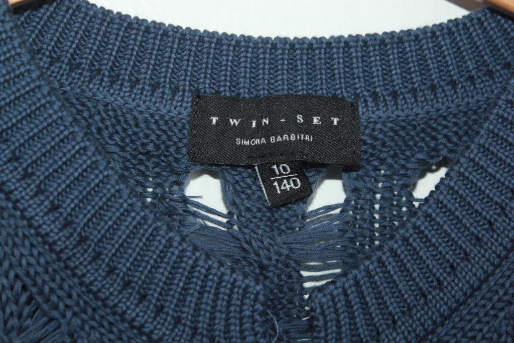 tweedehands-blauw-lang-vest-korte-mouwen-maat-140-meisje-twinset