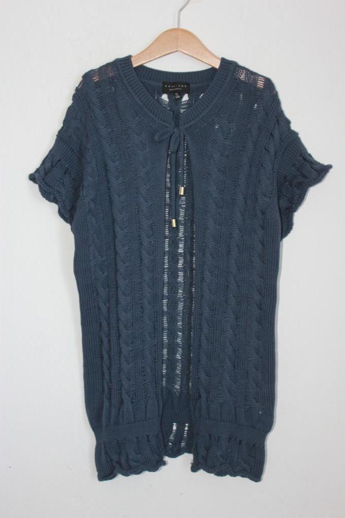 tweedehands-blauw-lang-vest-korte-mouwen-maat-140-meisje-twinset