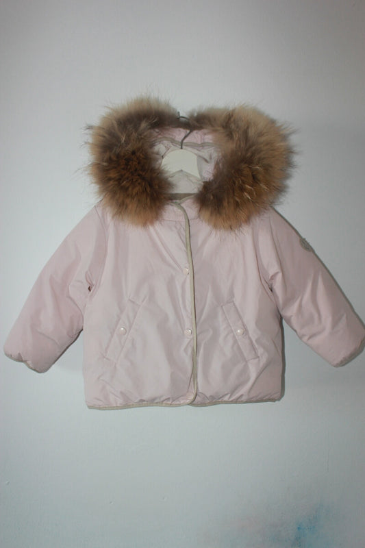 tweedehands-lichtroze-winterjas-bont-maat-80-baby-meisje-bonpoint