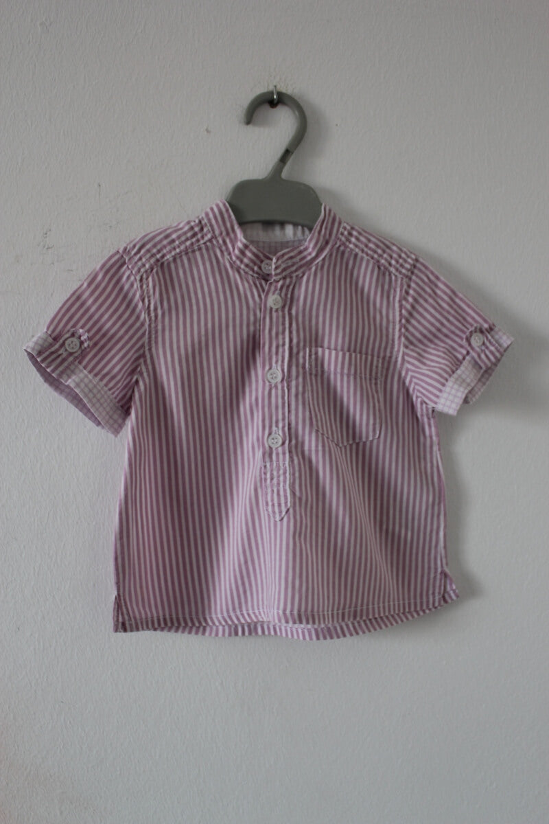 tweedehands-mauve-wit-gestreept-overhemd-korte-mouwen-maat-74-baby-jongen-zara