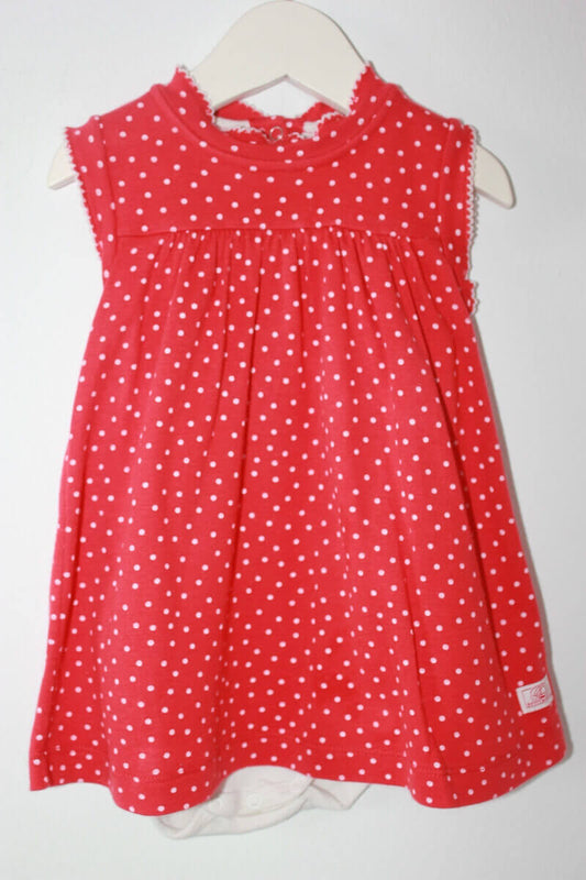 tweedehands-rode-jurk-korte-mouwen-witte-stippen-maat-68-petit-bateau
