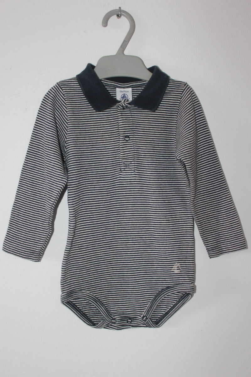 tweedehands-donkerblauw-wit-gestreept-romperpakje-lange-mouwen-maat-74-petit-bateau-baby-jongen