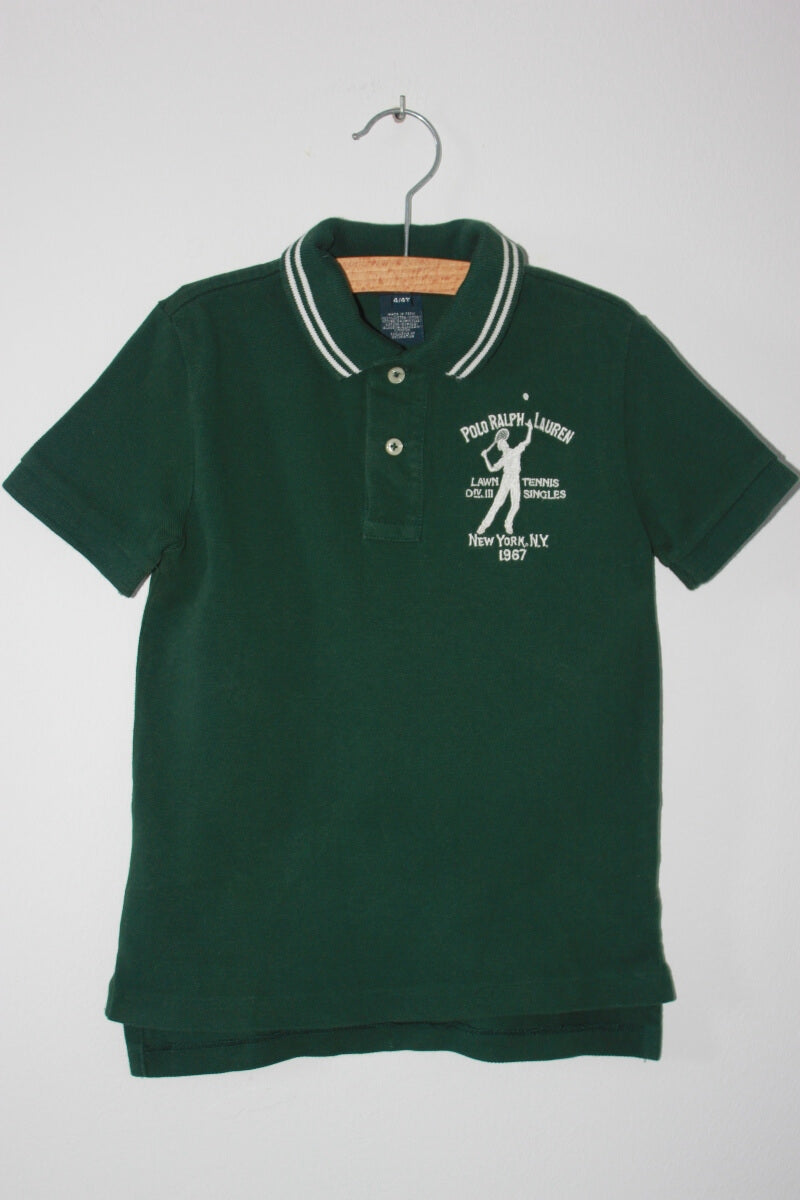 tweedehands-donkergroen-wit-poloshirt-korte-mouwen-maat-104-jongen-ralph-lauren