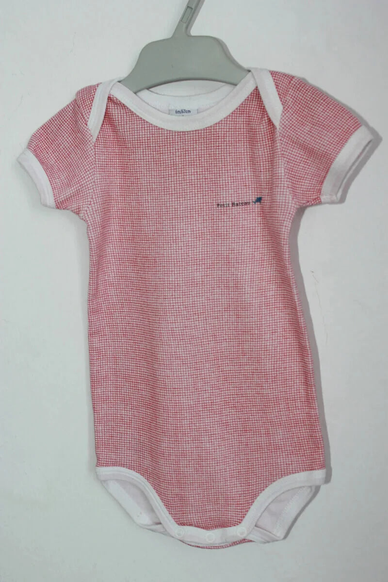 tweedehands-rood-witte-romper-korte-mouwen-unisex-maat-68-petit-bateau