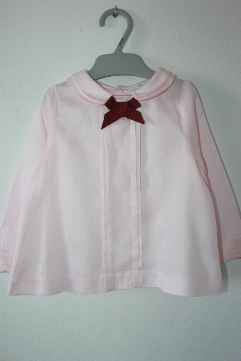 tweedehands-roze-blouse-bordeaux-strikje-maat-74-jacadi