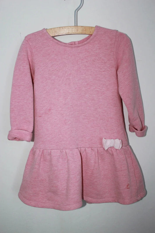 tweedehands-roze-jurk-lange-mouwen-strik-maat-86-petit-bateau