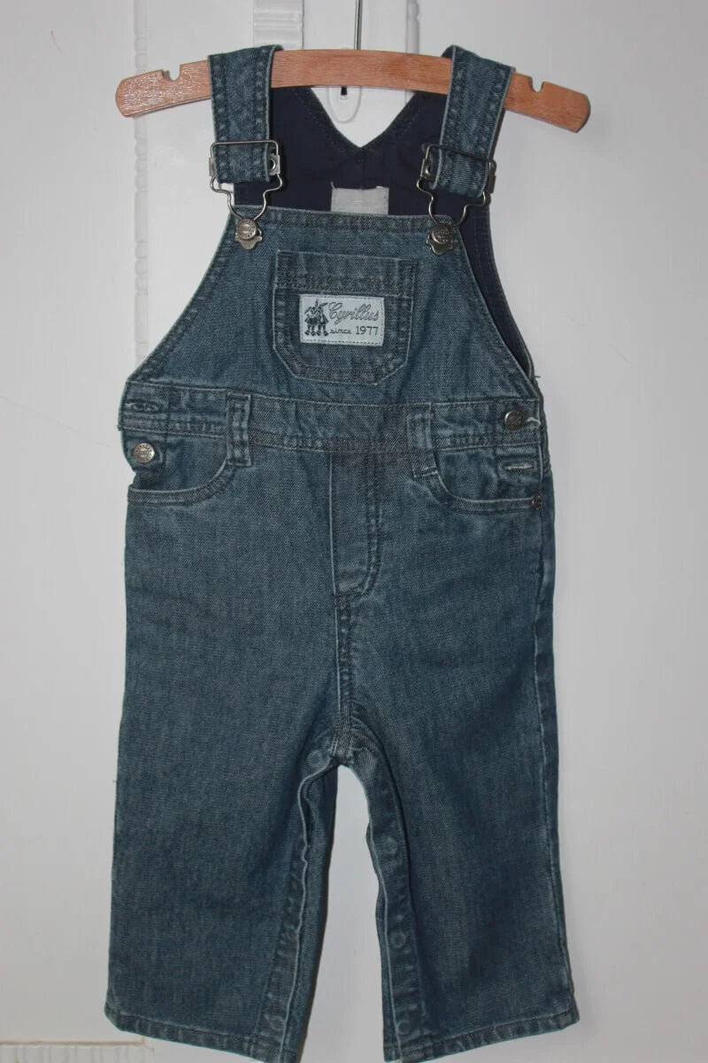 tweedehands-unisex-donkerblauwe jeans-salopette-maat-68-baby-cyrillus