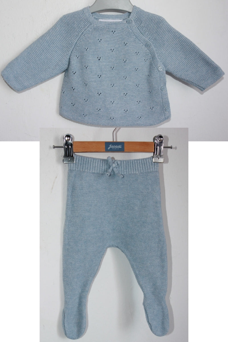 tweedehands-grijsblauw-gebreid-unisex-setje-zara-baby-maat-56