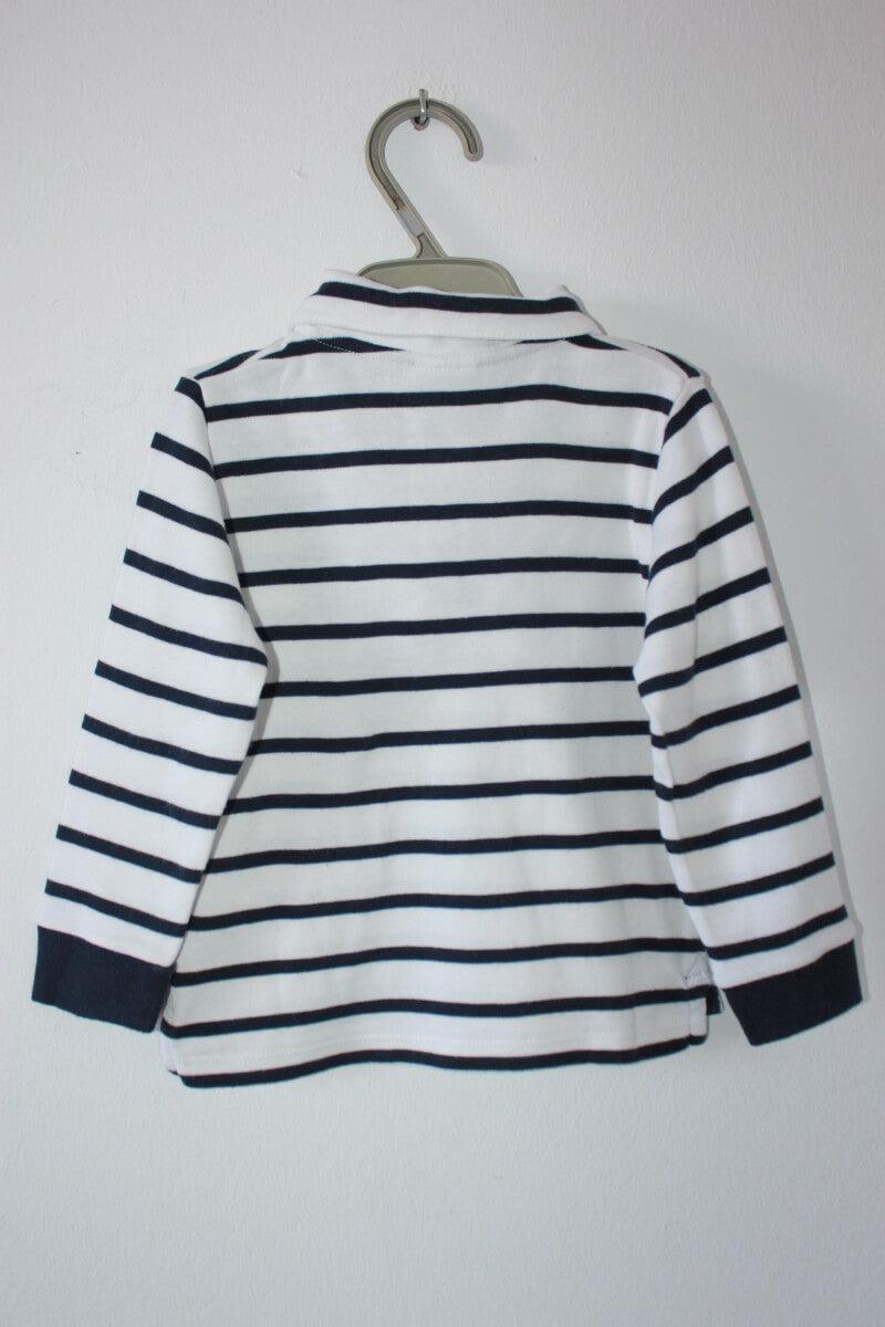 tweedehands-donkerblauw-ecru-gestreept-shirt-lange-mouwen-maat-74-petit-bateau-baby-jong