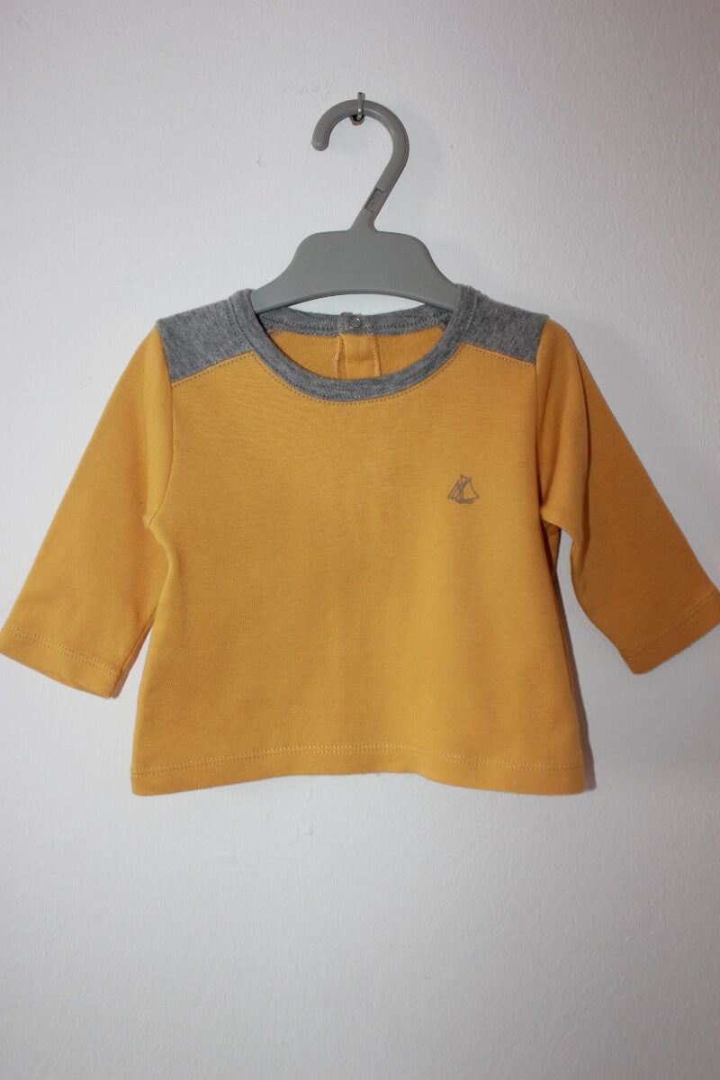 tweedehands-geel-grijze-longsleeve-maat-62-baby-petit-bateau