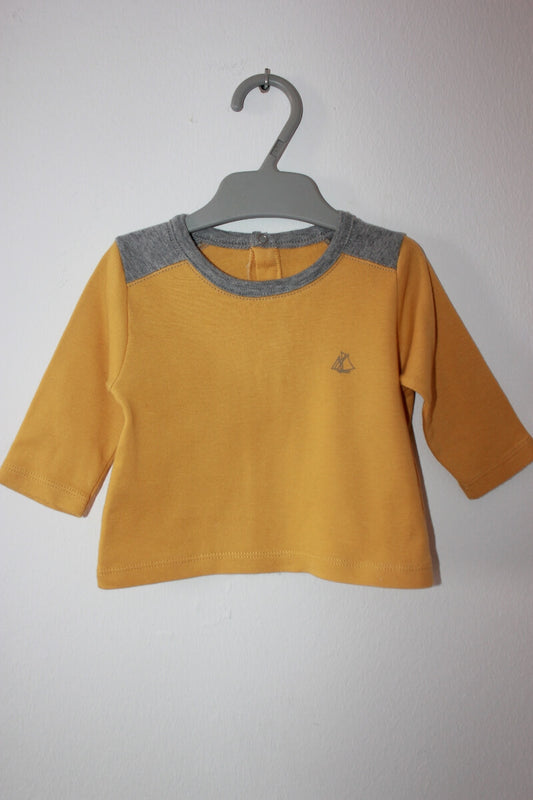 tweedehands-geel-grijze-longsleeve-maat-62-baby-petit-bateau