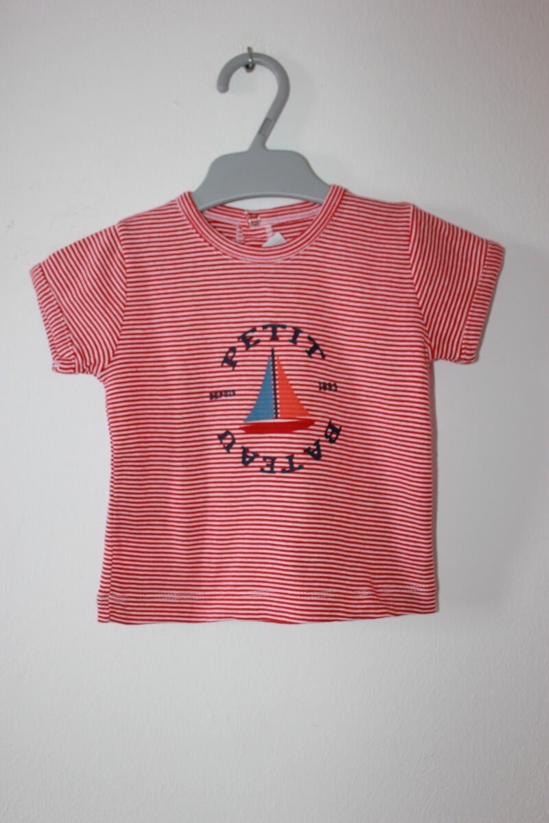 tweedehands-rood-wit-gestreept-t-shirt-korte-mouwen-maat-68-petit-bateau