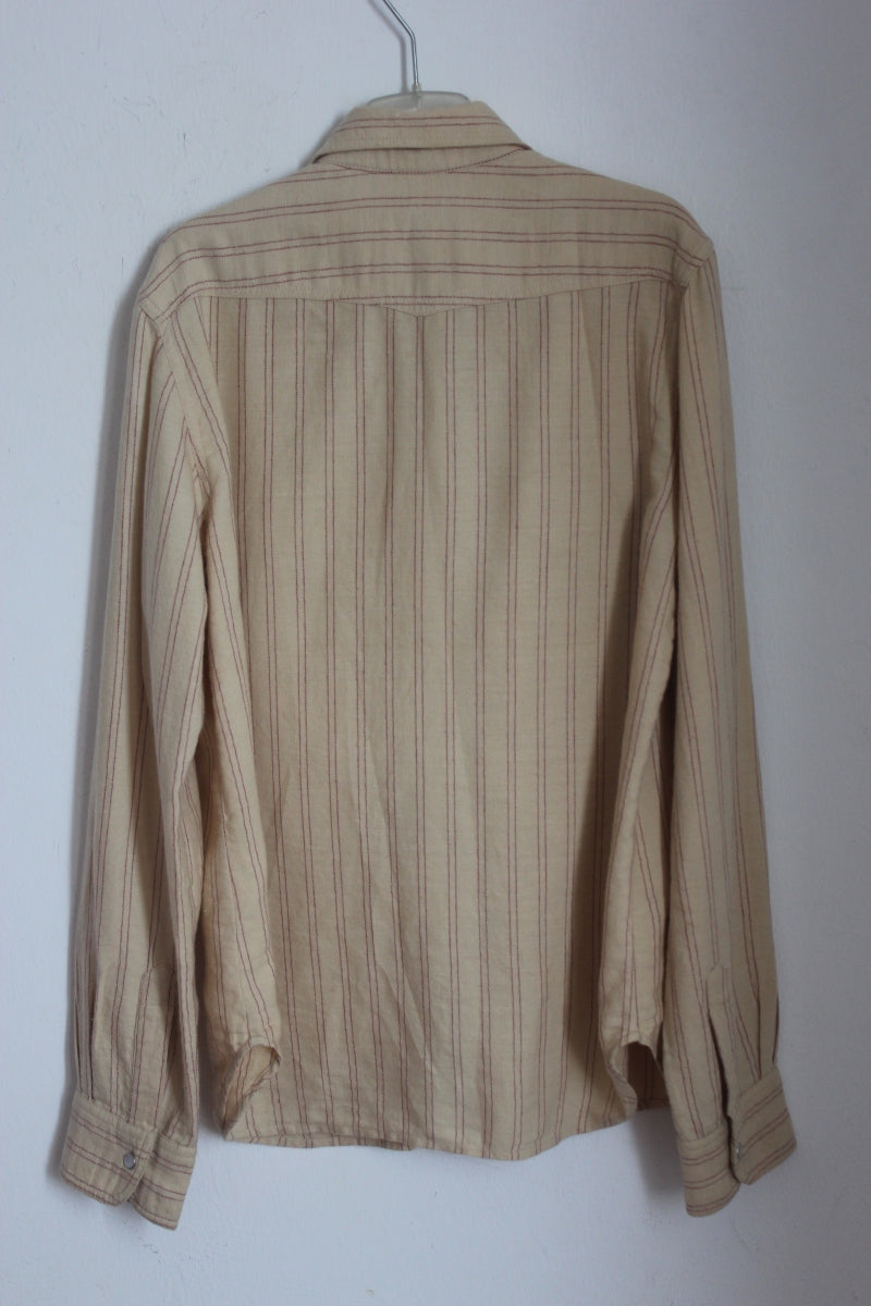 Tweedehands-beige-bordeaux-blouse-streepjes-maat-158-soeur-meisje