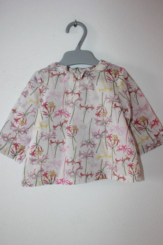 tweedehands katoenen liberty blouse in multicolour van jacadi met lange mouwen en volantkraag maat 68 voor een baby meisje