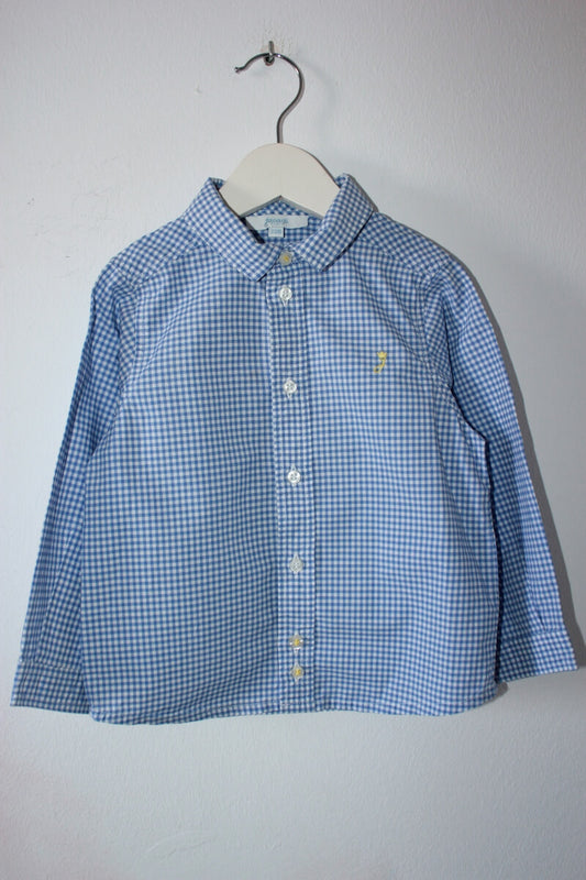 tweedehands blauw met wit geruit katoenen jacadi overhemd met lange mouwen in maat 86 voor een baby jongen