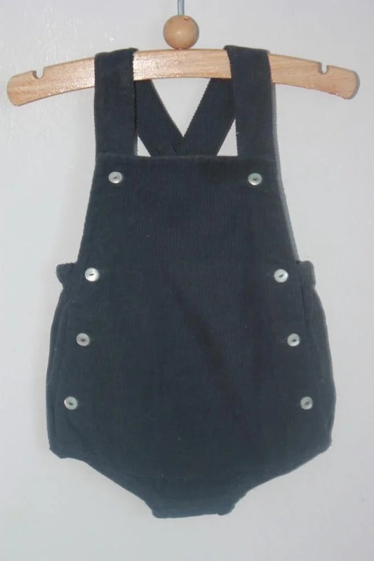 Tweedehands unisex donkergrijze ribfluwelen korte playsuit van jacadi in maat 56 voor een baby