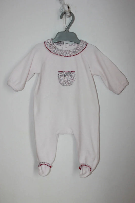 tweedehands roze velours playsuit van jacadi in maat 62 voor een baby meisje