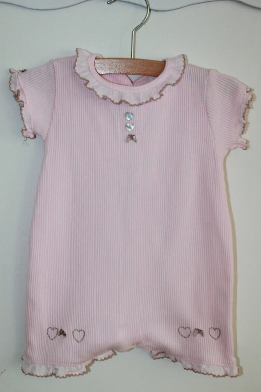 tweedehands katoenen zomerse roze playsuit met korte mouwen van jacadi in maat 68 voor een baby meisje