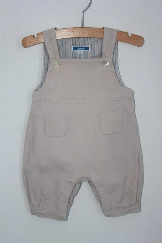 tweedehands unisex beige ribfluwelen salopette of tuinbroek van jacadi in maat 56 voor een baby jongen