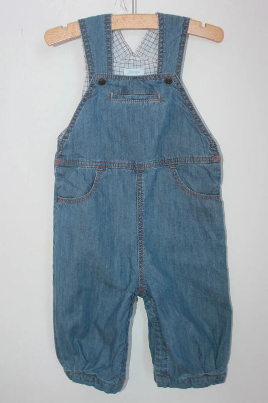 tweedehands unisex katoenen denim salopette of tuinbroek van jacadi in maat 74 voor een baby