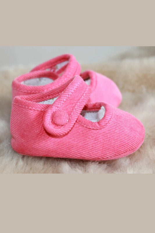 tweedehands koraalroze stoffen schoentjes van jacadi in maat 16 voor een baby meisje
