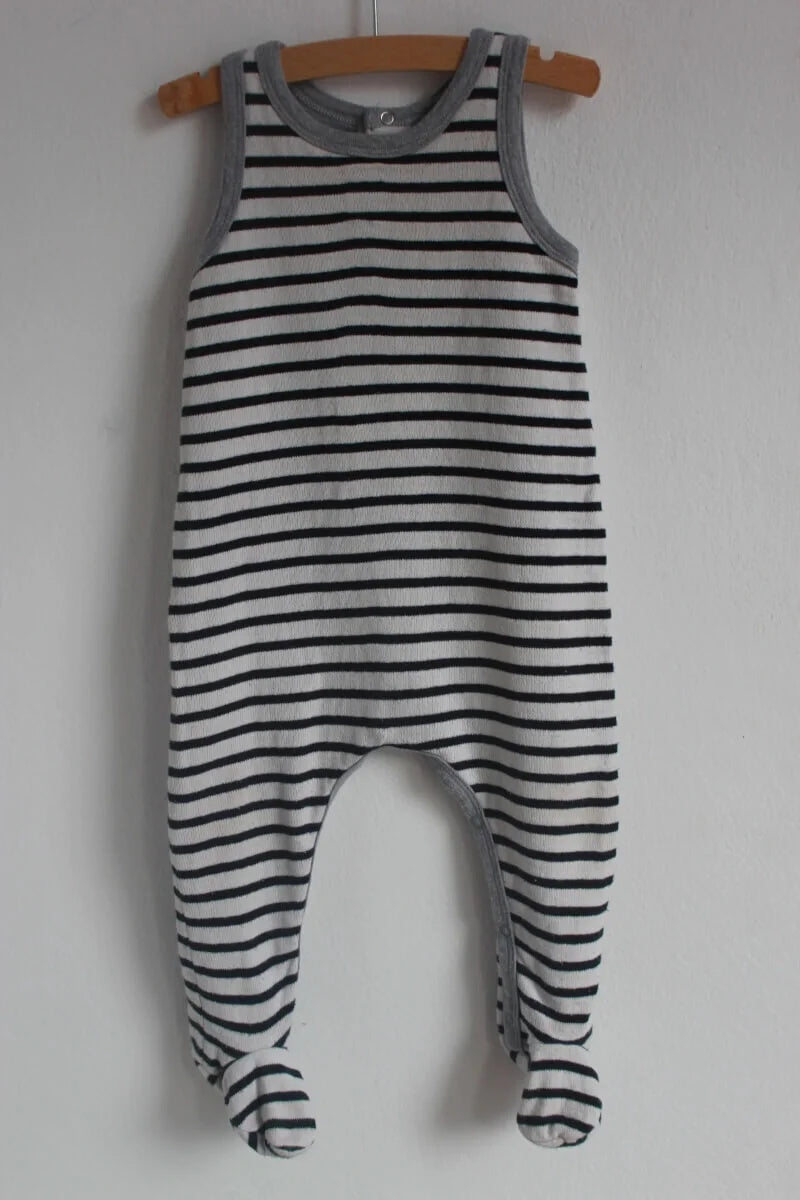 tweedehands-donkerblauw-ecru-gestreept-mouwloos-unisex-boxpakje-maat-74-petit-bateau