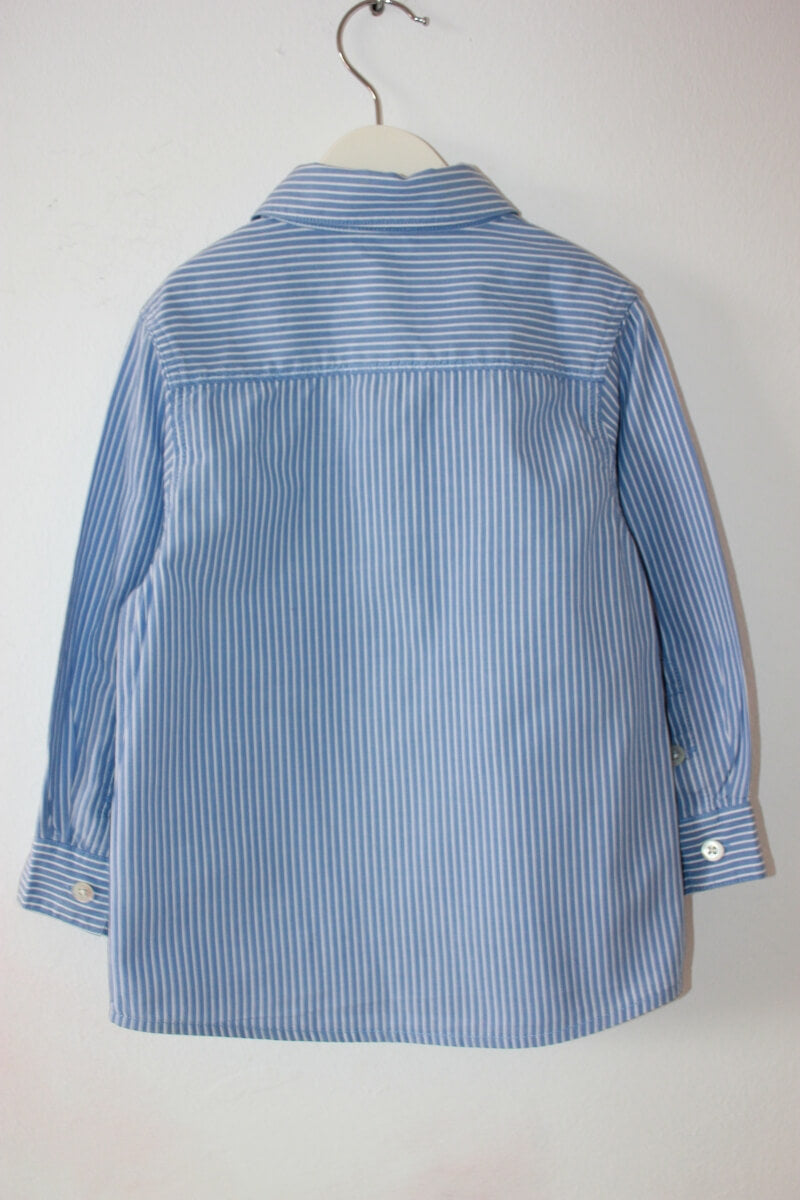 tweedehands blauw met wit gestreept katoenen overhemd met lange mouwen van jacadi in maat 98 voor een jongen