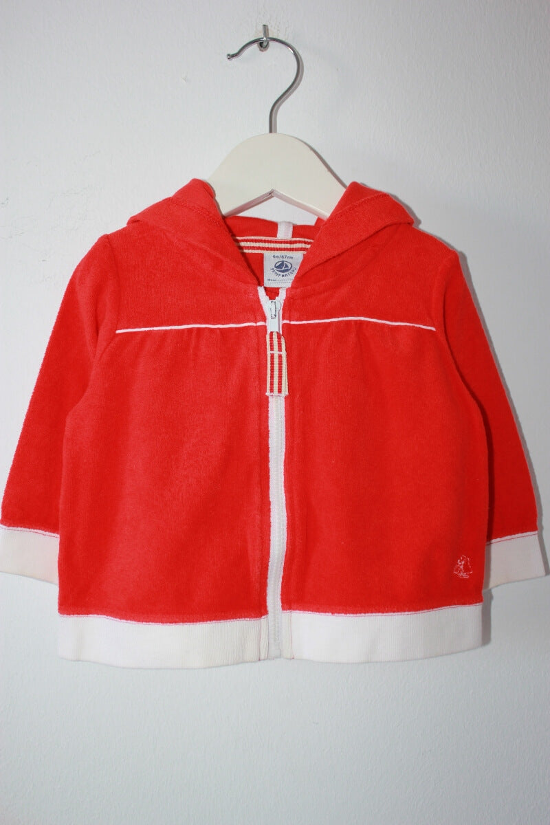 tweedehands-rood-wit-vest-capuchon-maat-68-petit-bateau